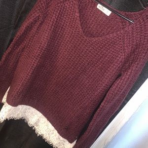 Hollister sweater with lace at bottom